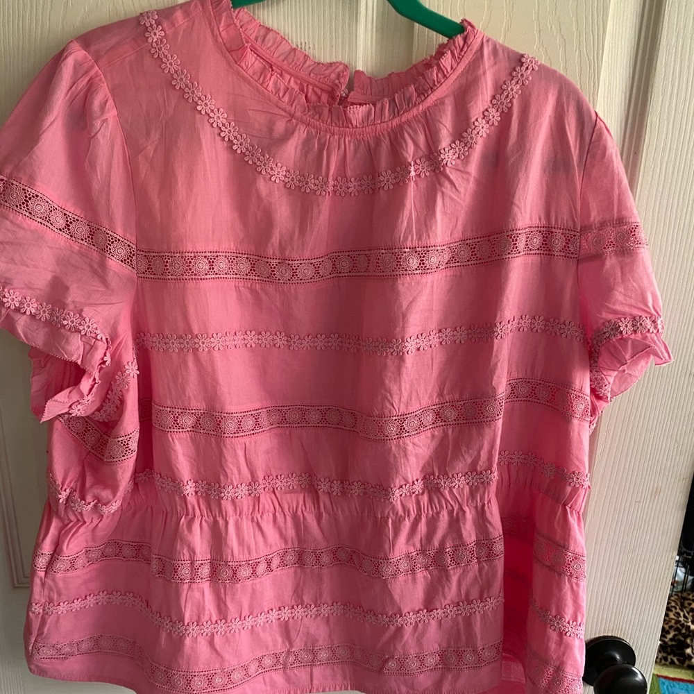 Pink embroidered flower top